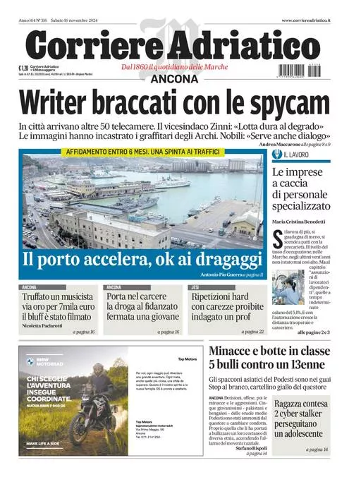 Prima-pagina-corriere adriatico-edizione-di-oggi-16-11-2024